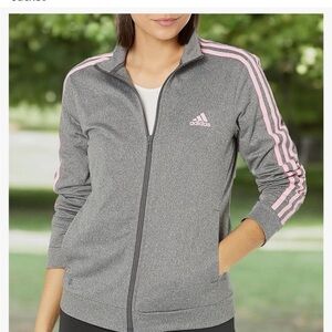 Adidas light Gray Jacket with Pink Stripes